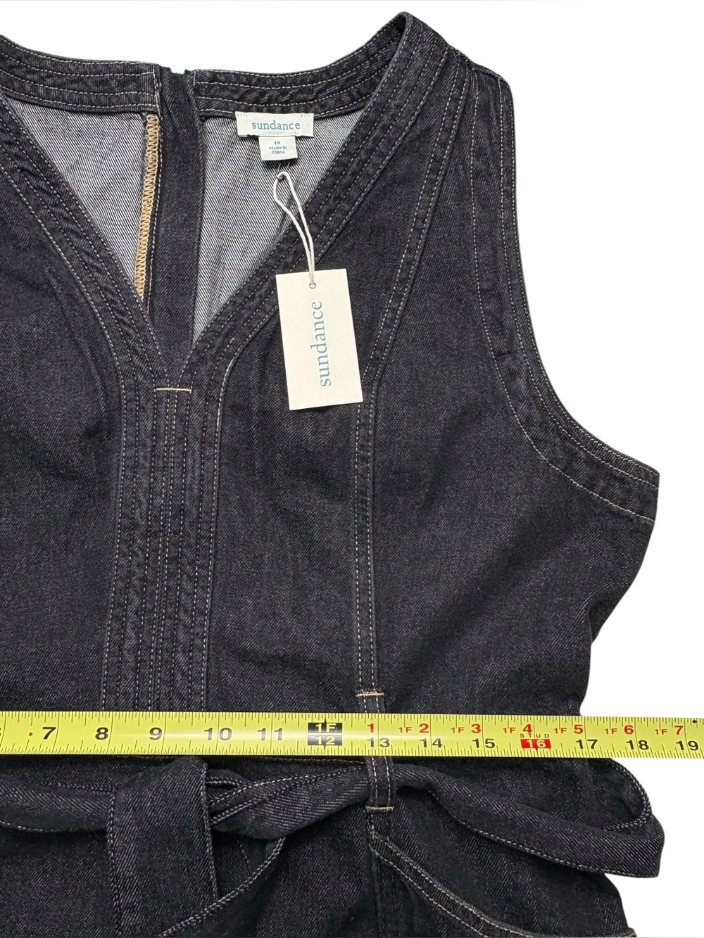 NWT Sundance Poppy Denim Dress Black Midi Belted • Size 14 • 100% Cotton - Picture 7 of 12